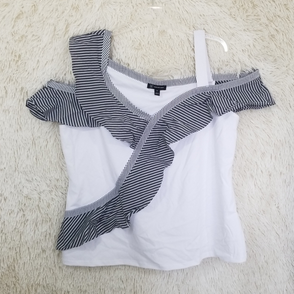 INC NWT plus size top striped coldsholder ruffle